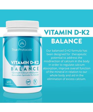 TRUE PROTOCOLS - Vitamin D-K2 Balance - Vitamin D3 (1000 IU) + Vitamin K2 MK7 (120 mcg) + Vitamin A (500 IU) - 240 Bioavailable Softgels For Strong Bones & Improved Muscle Function - 100% Non-GMO D3 K2 A Supplement 240 count (Pack of 1) 240.0 - Buy Online on SooperMarket.com