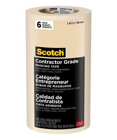 Scotch Contractor Grade Masking Tape  Tan  Tape for General Use  Multi-Surface Adhesive Tape  1.41 Inches x 60.1 Yards  6 Rolls 1.41 Width 6 rolls