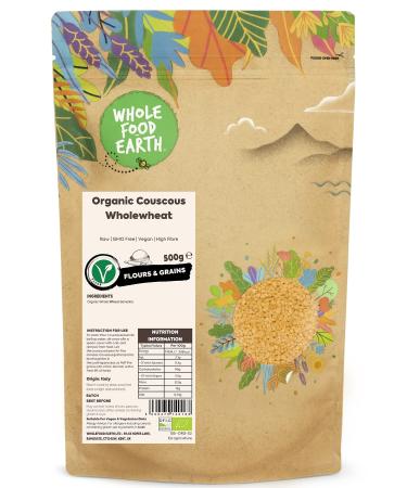 Wholefood Earth Organic Couscous Wholewheat 500 g | Raw | GMO Free | Vegan | High Fibre | Certified Organic 500g