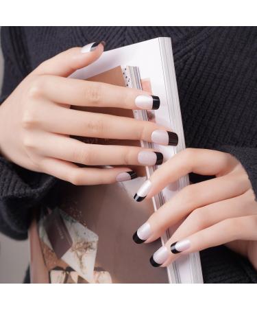 DANNI & TONI 28 Stickers Semi Cured Nail Wraps Soft Self-Adhesive Gel Nail Stickers Salon-Quality Gel Nail Polish Strips Manicure Stickers Set (Monochrome) Fine Glitter French Manicure Stickers