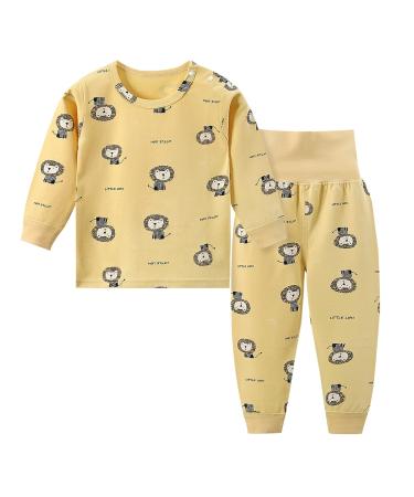 YANWANG 100% Cotton Baby Boys Girls Pajamas Set Long Sleeve Sleepwear(6M-5Years) 6-12 Months Lion