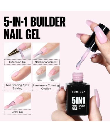 TOMICCA 5 in 1 Builder Nail Gel - 15ML Strengthening Light Pink UV Gel Polish for Hard Nails Tips & Extensions - Repair, Decoration, Easy to Shape - Buy Online on SooperMarket.com