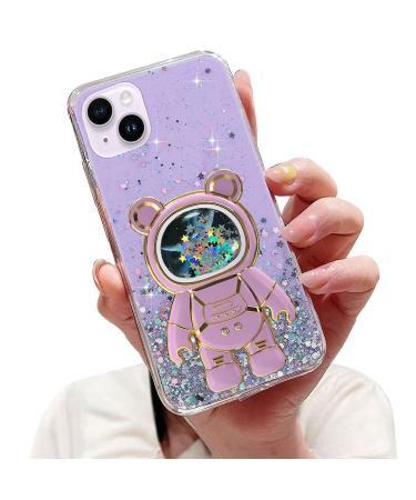 Tivenfezk Nadoli for iPhone 15 Plus Treibsand B r astronaut Hidden Stand Shell caricature glitter astronaut stand soft silicone bling mobile phone case.