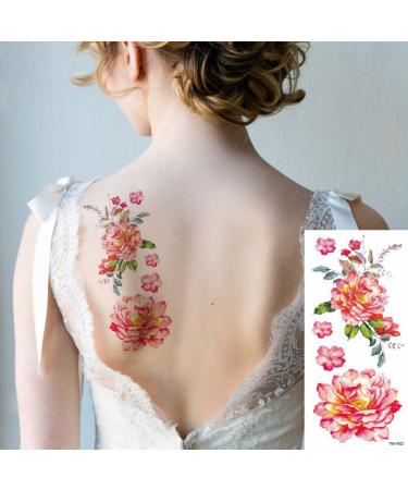 Large Temporary Flower Tattoos for Women - Lily, Peach, Plum, Peony Designs | 6 Sheets - Buy Online on SooperMarket.com