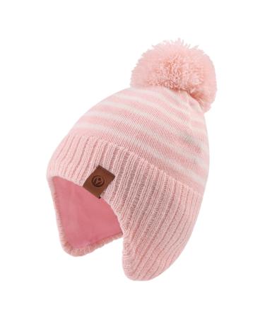 XIAOHAWANG Striped Winter Baby Beanie Knitted Hat Boys Girls Toddler Kids Warm Children Classic Beanie Hats 2-4 Years Pink Hat