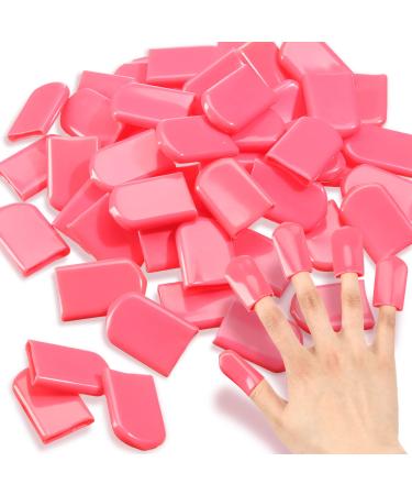 50 Pcs 0.94 x 1.57 Inch Tanning Finger Tips UV Protection Nail Protector Nail Polish Protector for Fingers PVC Nail Covers Gel Nail Remover Caps Finger Sleeves for Tanning Beds UV Rays (Pink)