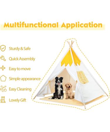 Large Pet Teepee Tent with Mat for Dogs & Cats | Portable Indoor/Outdoor Dog House - White Stripe Design - Buy Online on SooperMarket.com