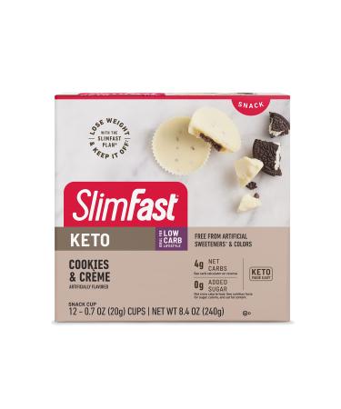 SlimFast Low Carb Chocolate Snacks, Keto Friendly for Weight Loss with 0g Added Sugar & 4g Fiber, Cookies & Crme, 12 Count (Packaging May Vary) Keto Cookies & Cream Cup
