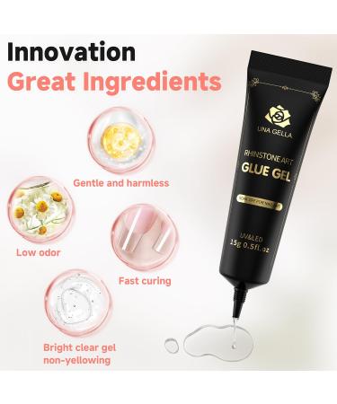 UNA GELLA Nail Rhinestone Glue Gel - Super Strong 15ML for 3D Nail Art No Wipe Perfect for Crystals & Jewels Ideal Gift - Buy Online on SooperMarket.com