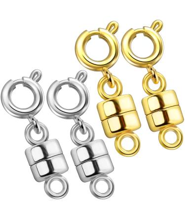 Dailyacc Magnetic Necklace Clasps and Closures - Safety 14 K Gold and Silver Jewelry Converters for Bracelets Chain Extender 4Pcs 2silver + 2gold