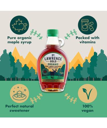 St Lawrence Gold Organic Maple Syrup 250ml - Grade A Pure Canadian Amber Maple Syrup - Buttery Caramel Taste - Gluten Free Vegan - 1 Pack - Buy Online on SooperMarket.com