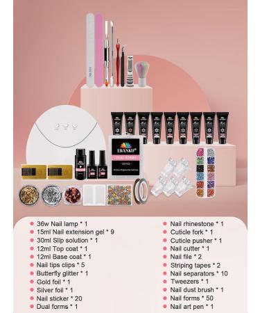 EBANKU Poly Nail Gel Kit 9 Colors Nail Extension Gel Builder Gel Kit with Lamp False Nail Tips Slip Solution Complete Poly Gel Beginner Starter Kit for Women Manicure - Buy Online on SooperMarket.com