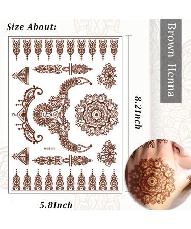 Brown Henna Temporary Tattoo Stickers | 80+ Exquisite Lace, Flower, Mandala, Elephant Patterns | Waterproof Fake Tattoos for Women, Girls | Wedding, Party Decorations | 6Pcs - Buy Online on SooperMarket.com