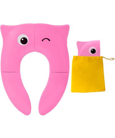 POKANIC Toilet Potty Training Seat Cover, Travel Toilet Seat, Folding Non Slip Silicone Pads, Travel Portable Reusable Kids Toddlers Boys Girls, Carry Bag (Pink)