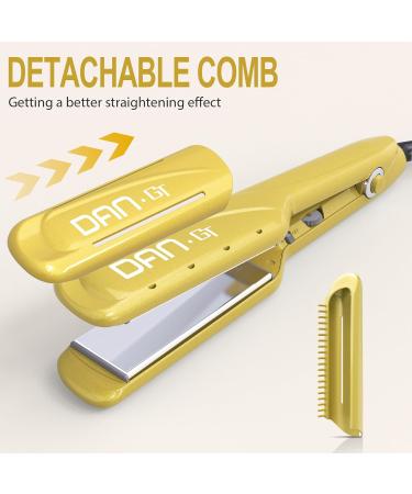 Flat Iron Hair Straightener with Detachable Comb - 1.5 Inch Titanium Dual Voltage 2-in-1 Curler & Straightener | Adjustable Temperature for Smooth Sleek Hair - Buy Online on SooperMarket.com