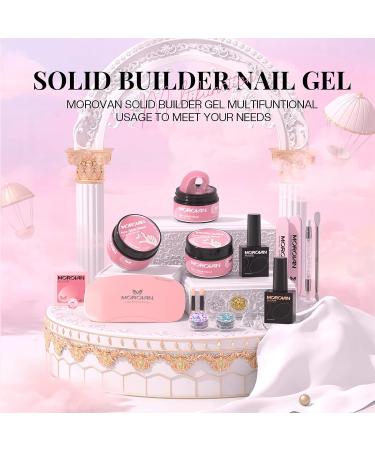 Morovan Solid Builder Gel Kit - Non Stick Gel for Nails with Nail Tips, Chrome Powder, Glitter Sequins - Strengthen Nail Art - 3 Colors - Buy Online on SooperMarket.com