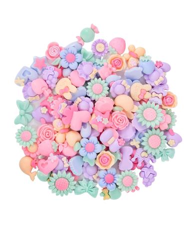 Onwon 100 Pieces 3D Candy Color Resin Flower Bow Fruit Animal Flatback Button for DIY Hair Clip Headband Scrapbooking Embelishments