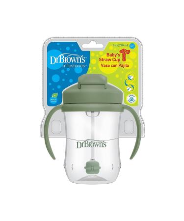 Dr. Brown's Milestones Baby's First Straw Cup 6m+ | Olive Green Sippy Cup 9oz/270ml - Buy Online on SooperMarket.com
