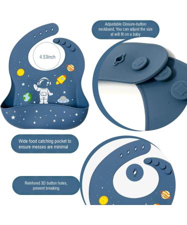 Soft Silicone Baby Feeding Set with Adjustable Bib, Suction Bowl, Plate, Straw Cup, and Utensils - Baby Led Weaning Supplies with Cute Patterns | Space & Dinosaur Design - Buy Online on SooperMarket.com