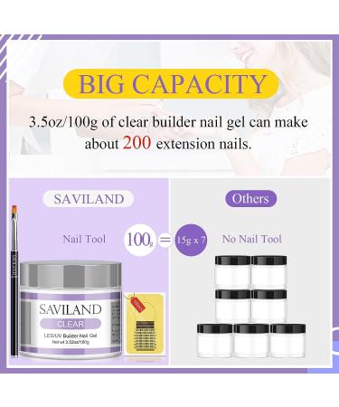 Saviland 3.5oz/100g Clear Builder Nail Gel Kit - Nail Extension Set with Nail Forms and Brush - Buy Online on SooperMarket.com