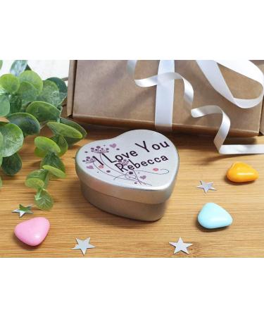 Personalised I Love You Name Heart Shaped Mini Tin Any Name Added Purple Ladybird Design Gift for Someone Special filled with mini chocolates Purple Flowers - Buy Online on SooperMarket.com