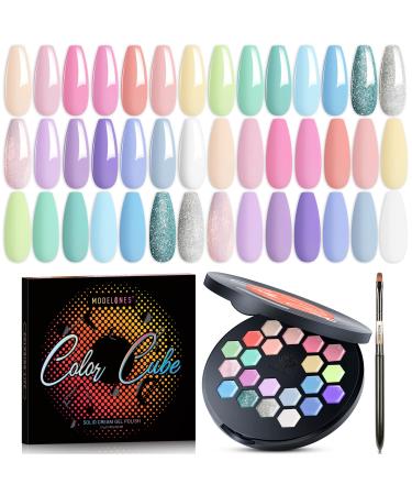 modelones Gel Nail Polish Set, 21 Colors Spring Summer Pastel Solid Gel Polish Soft Macaron Candy Glitter Pudding Gel Upgraded Crme Manicure Palette Soak Off LED Mother's Day Gift W/Nail Art Brush A1-Macaron Paradise