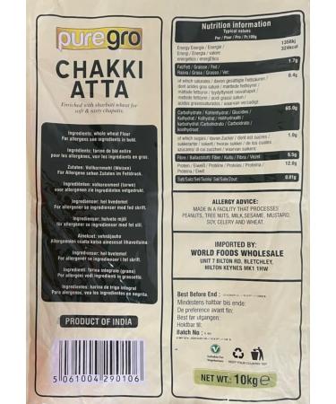 Puregro CHAKKI ATTA 10Kg | 100% Whole Wheat Traditional Indian Flour | Make Rotis & Chappatis | Made with Sharbati Wheat - Buy Online on SooperMarket.com