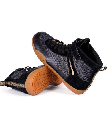 Wrestling Shoes Men Boxing Shoe Fitness Sneakers - Zero Drop Sole - 10 Wide - Black/Gold - Buy Online on SooperMarket.com