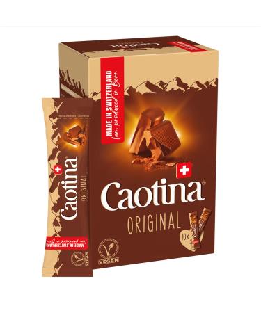 Caotina original drinking chocolate sticks cup portion - cocoa powder for hot chocolate with real Swiss chocolate - cacao sustainable and certified - individually packaged (10 x 15g) 10 pack (15g)