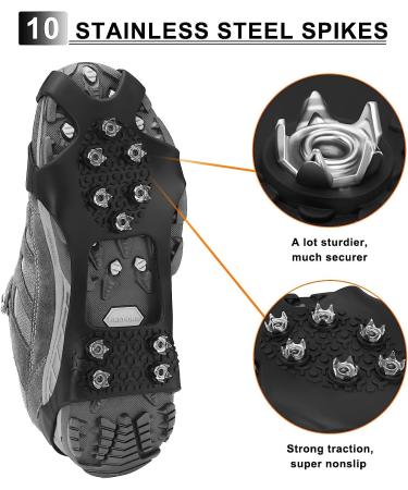Rhino Valley Ice Cleats Spikes Crampons - Stainless Steel Ice Grips for Men & Women - Anti Slip Traction Cleats for Hiking & Outdoor Activities - Buy Online on SooperMarket.com