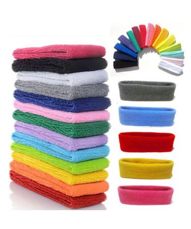Yeshan 12 Packs Wicking Stretchy Athletic Sweatband/Sport Headbands/Head wrap/Yoga Headband/Head Scarf/Best Looking Hairband for Sports or Fashion Towel Material