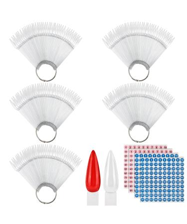 200 Pcs Clear Nail Swatch Sticks with Ring and Number Stickers Plastic Nail Swatches Stiletto Practice Nail Tips Nail Sample Sticks for Nail Polish Color Display