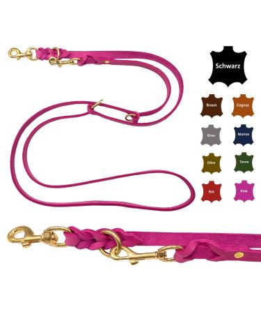 Dog liner fat leather brass small dogs / large dogs 2m / 2.40m / 2.80m / 3.50m / 5m Double linen adjustable (2.80m x 15mm pink) 2.80m x 15mm pink