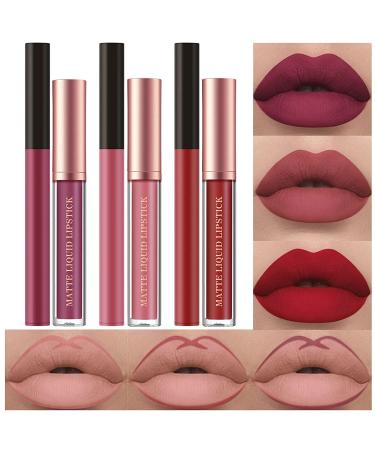 6Pcs Matte Liquid Lipstick Lip Liner Set Velvety Nude Lipstick Stay On 24 Hours Waterproof Non-Stick Cup Not Fade Liquid Lipstick Lipliner Make Up Gift Set (Set B)