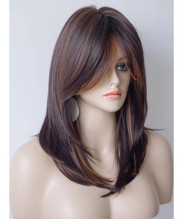 Medium Length Layered Synthetic Wig for White Women - Light Brown with Camel Highlights and Bangs - Buy Online on SooperMarket.com