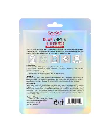 Soo AE Red Wine Anti-Aging Hologram Mask - 12 Count | Premium Skincare for Youthful Glow - Buy Online on SooperMarket.com