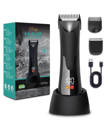 Elestyle intimate razor man pain-free body razor men with LED light and display razor men intimate area wet and dry body hair trimmer for legs chest armpit and bars black