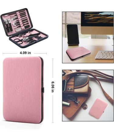 Keiby Citom Manicure Set 18pcs Professional Nail Clippers Kit Pedicure Care Tools-Stainless Steel Grooming Tools With Rose Gold PU Leather Case for Travel & Home (Pink) - Buy Online on SooperMarket.com