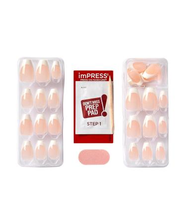 KISS imPRESS No Glue Press-On Nails - French Manicure Light Neutral & White Tips Medium Coffin Shape 30 Nails + Accessories - Buy Online on SooperMarket.com