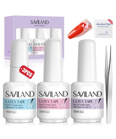 Saviland 45ML Liquid Nail Latex Set  15ml 3PCS Peel Off Liquid Tape Latex Tape for Nails Cuticle Guard Skin Barrier Protector Gel Polish Manicure Starter kit for Salon Use Home DIY Share with Friends Ideal (15ml * Blue & Pink & White)