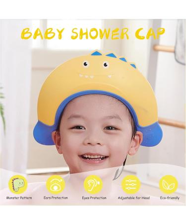 Kids Shower Cap: KAMHBE Baby Shower Cap Shield - Adjustable Crown Hair Washing Shampoo Shield for Eyes, Ears, and Face - Yellow Monster Design - Buy Online on SooperMarket.com