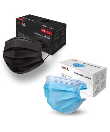 Jumbl Black and Blue Disposable Face Masks 50 Blue + 50 Black