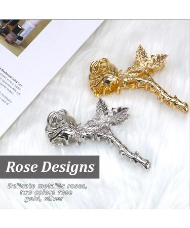 2Pcs Metallic Rose Hair Claw Clips - Medium Size Elegant Floral Barrettes for Women with Thick or Thin Hair - Strong Hold and Stylish Hair Accessory - Buy Online on SooperMarket.com