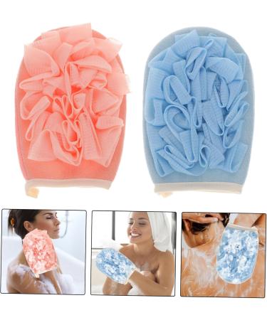 2pcs Exfoliating Gloves for Shower | Double-Sided Loofah | Blue & Pink - Remove Dead Skin & Enhance Your Skincare Routine - Buy Online on SooperMarket.com