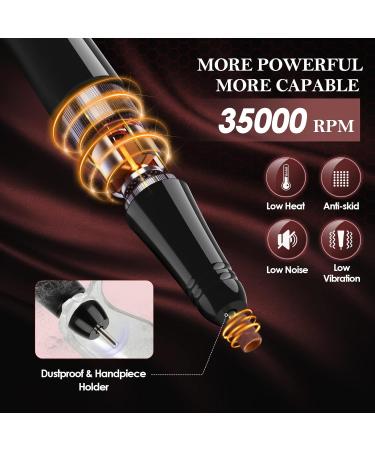 Belle 35000RPM Professional Electric Nail Drill Machine - Rechargeable Cordless Manicure Pedicure Tool with 6 Bits, 25 Sanding Bands, and Case - Black - Buy Online on SooperMarket.com