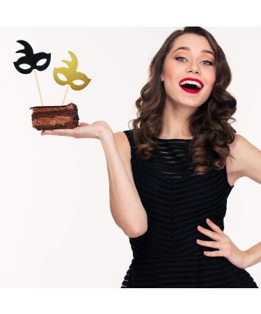 48 Pieces Masquerade Masks Cupcake Topper Glitter Mask Cake Topper Picks Dessert Cupcake Toppers for Masquerade Mardi Gras Party Baby Shower Birthday Party Decorations (Gold and Black) - Buy Online on SooperMarket.com