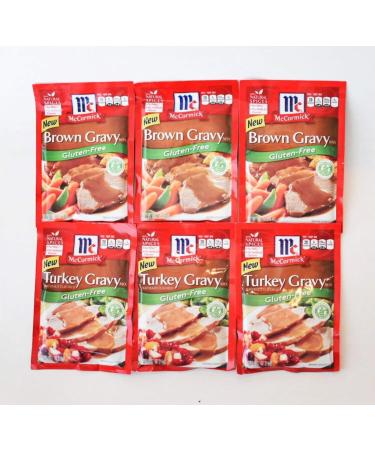 McCormick Gluten-Free Brown Gravy and Turkey Gravy Mix - 6 packets total 3 of each Flavor