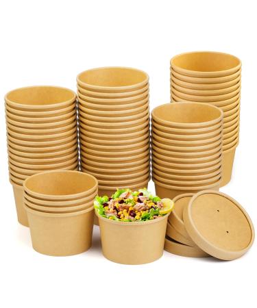BALDCC 75 Pack 8 Oz Soup Containers with Lids Disposable Containers with Lids for Food Ice Cream Cups with Lids. Ice Cream Container for Storing Food in the Refrigerator or Carrying Out Brown 75 Pack 8 Oz