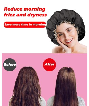 Auban Large Bonnet Sleep Cap - Double Layer Satin Lined Wrap for Curly Hair | Adjustable Elastic Band for Hair Care | Black - Buy Online on SooperMarket.com