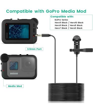 Weishan Media Mod Mic for GoPro HERO11-9 Black Action Camera | Lavalier Lapel Microphone with Clip | Compatible with GoPro Pro 3.5mm Mic Adapter | 5ft Cable for Vlogging - Buy Online on SooperMarket.com